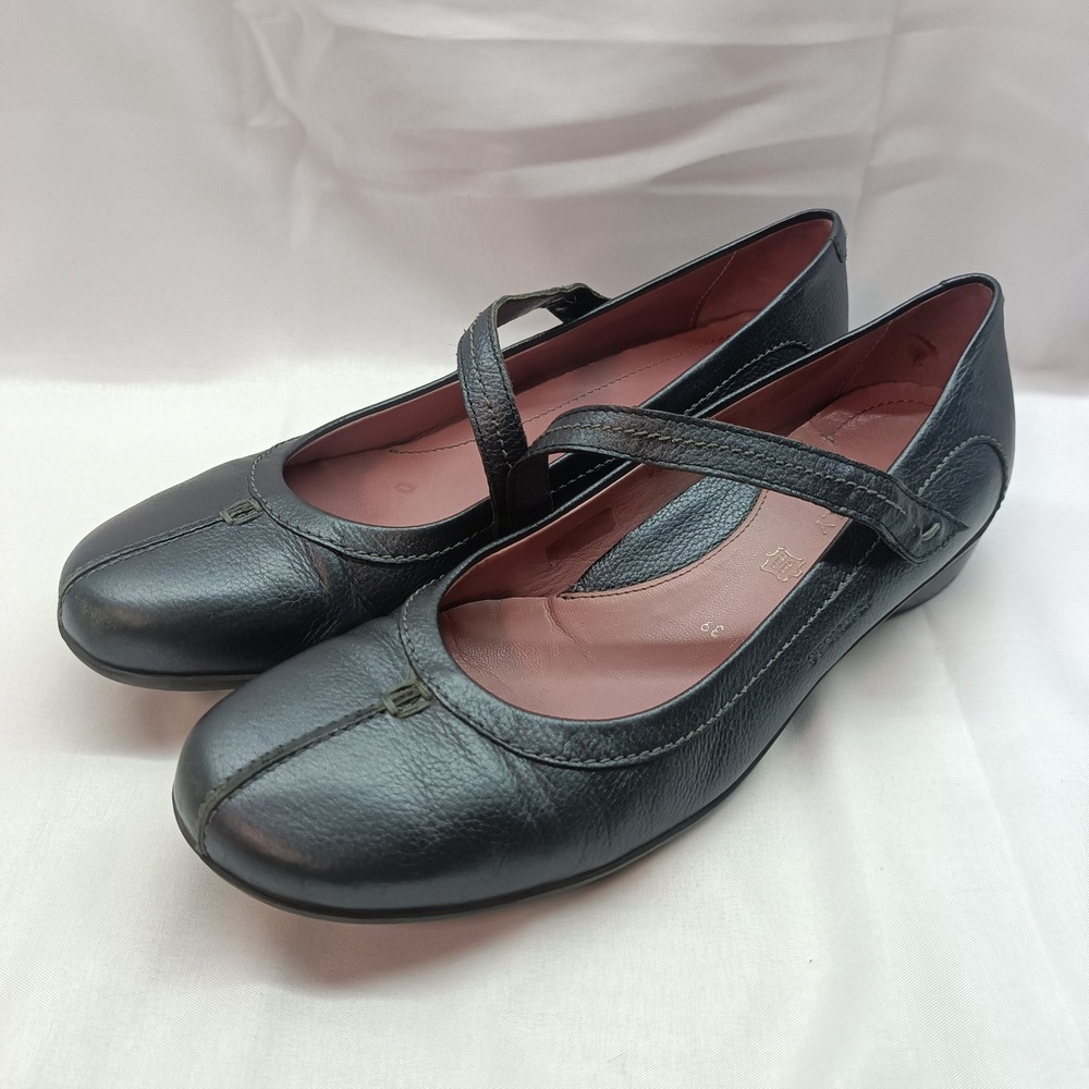 Stonefly Leather Mary Jane Flats Womens 8.5/39 Navy Blue Low Wedge Comfort Shoes